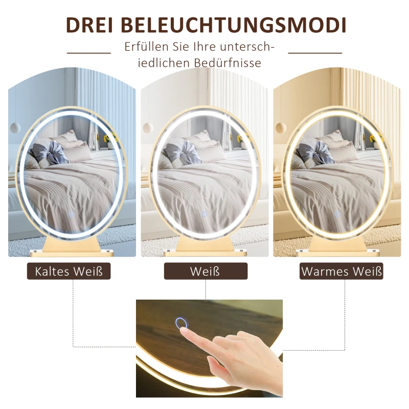 HOMCOM Schminktisch Set Frisierkommode Kosmetiktisch mit einstellbarer LED-Beleuchtung Spiegel gepolsterten Hocker 2 Schubladen und 1 Lippenstiftraster MDF Stahl Schaumstoff Weiß 80 x 40 x 136 cm