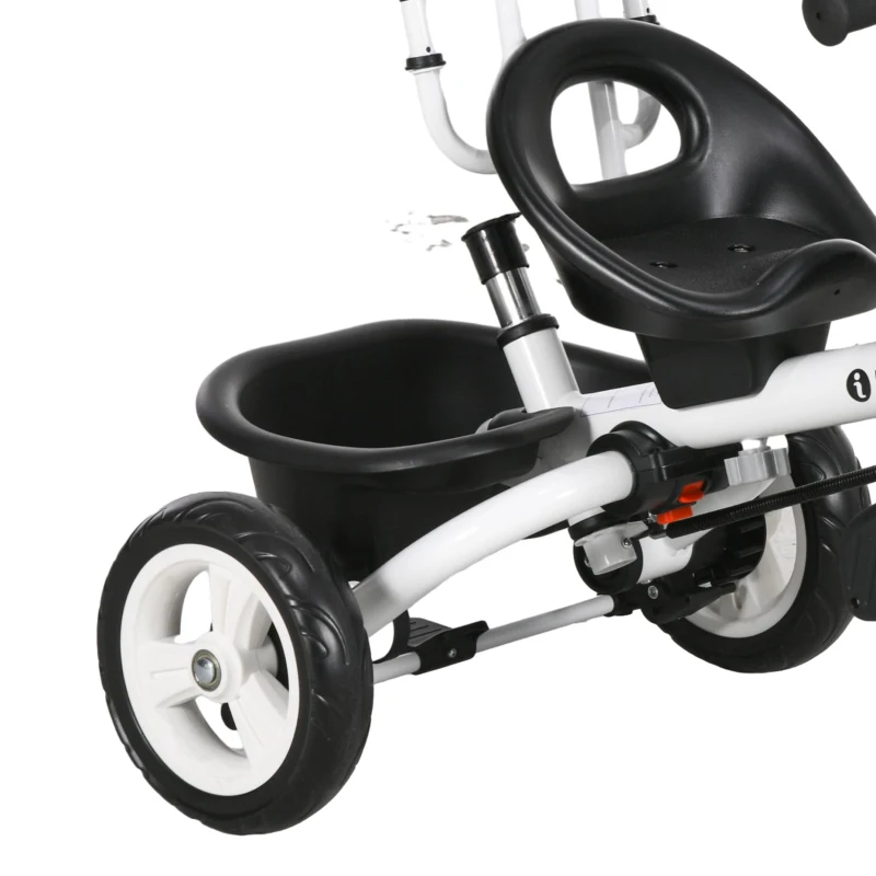 HOMCOM Tricicletă pentru Copii cu Mâner Multifuncțional, Cărucior pentru Copii cu Centură de Siguranță și Coș, 112x50x104 cm, Albastru