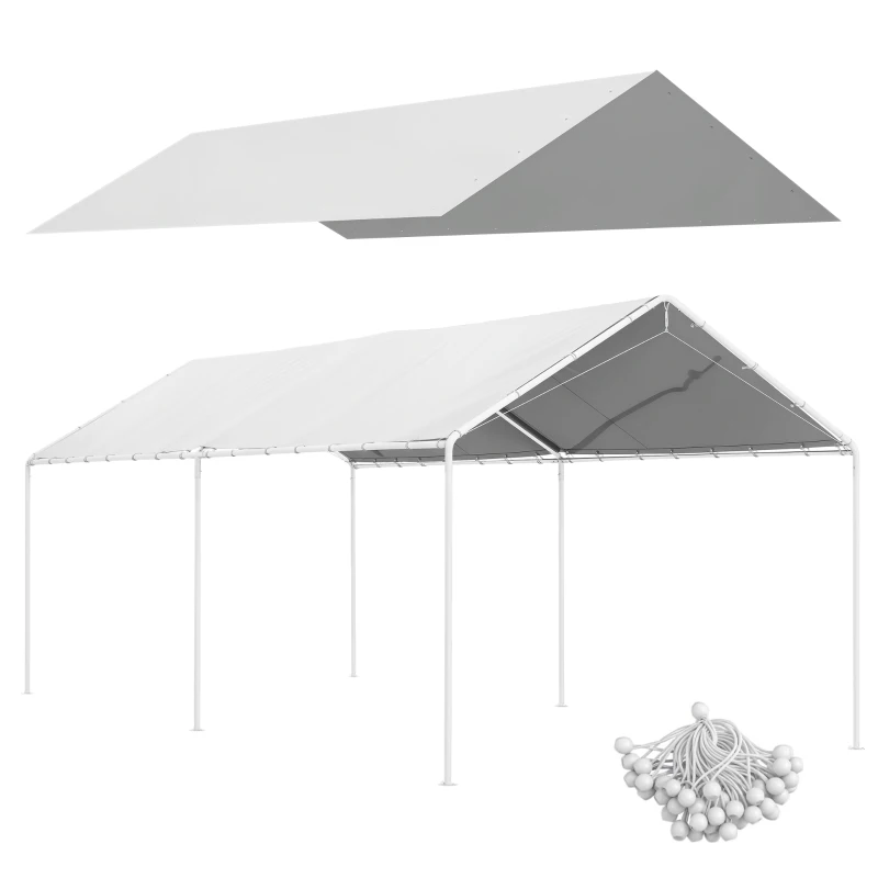 Outsunny Copertura di Ricambio 6x3 m in PE Bianco Anti-UV per Carport Auto con Corde Elastiche