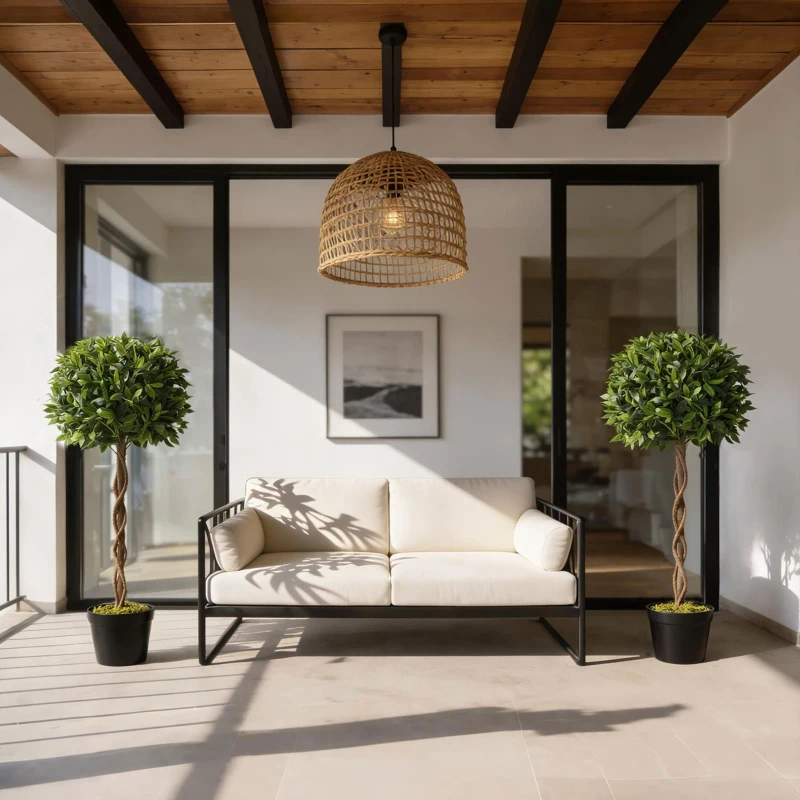 Outsunny 2er-Set Künstlicher Lorbeerbaum, 120 cm, Kunstpflanzen im Zementtopf, Kunststoff-Pflanzen für drinnen und draußen, Grün