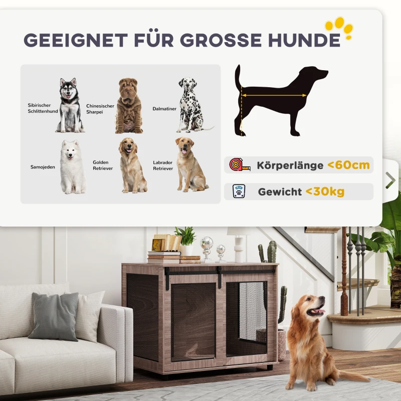 PawHut Hundebox, Transportbox für Hunde, Rückzugsbox für Haustiere, verschließbare Türen, 98 x 60 x 78 cm, Hellbraun