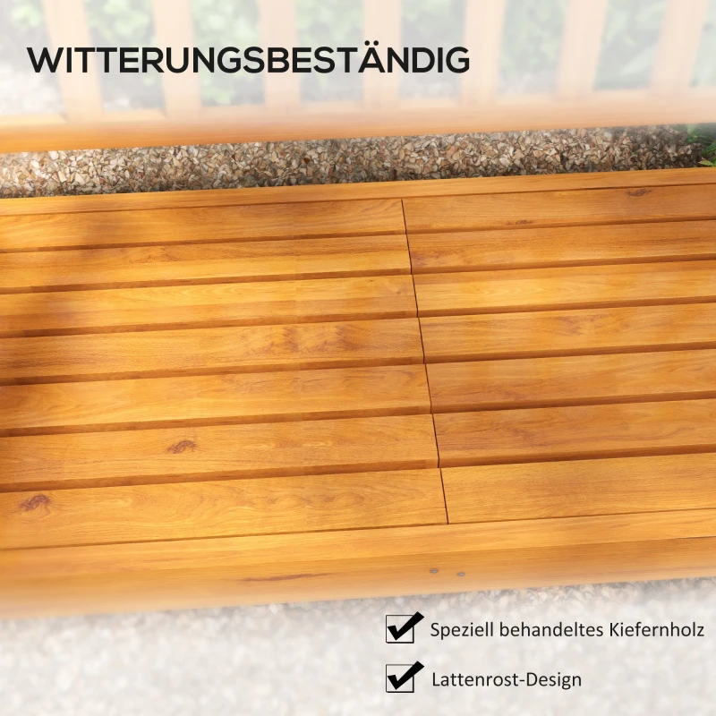Outsunny Gartenbank Holzbank Outdoor-Bank, ausklappbarer Tisch, wetterbeständig, Massivholz, 153 cm x 56 cm x 91 cm,  Hellbraun