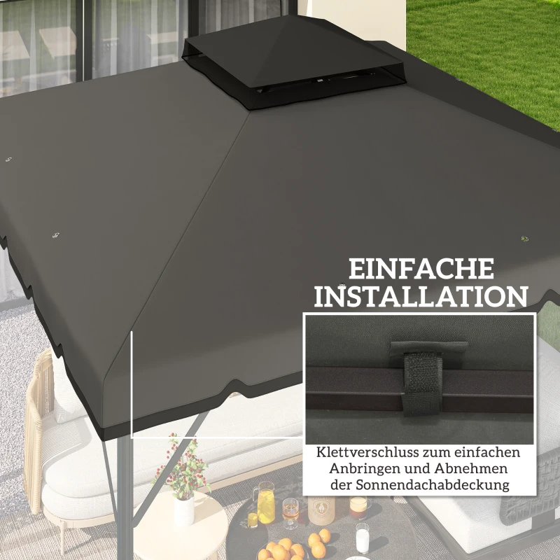 Outsunny Ersatzdach für Pavillon 3x3m Wasserabweisend Pavillondach mit Doppeldach Wasserablauflöchern Hellgrau
