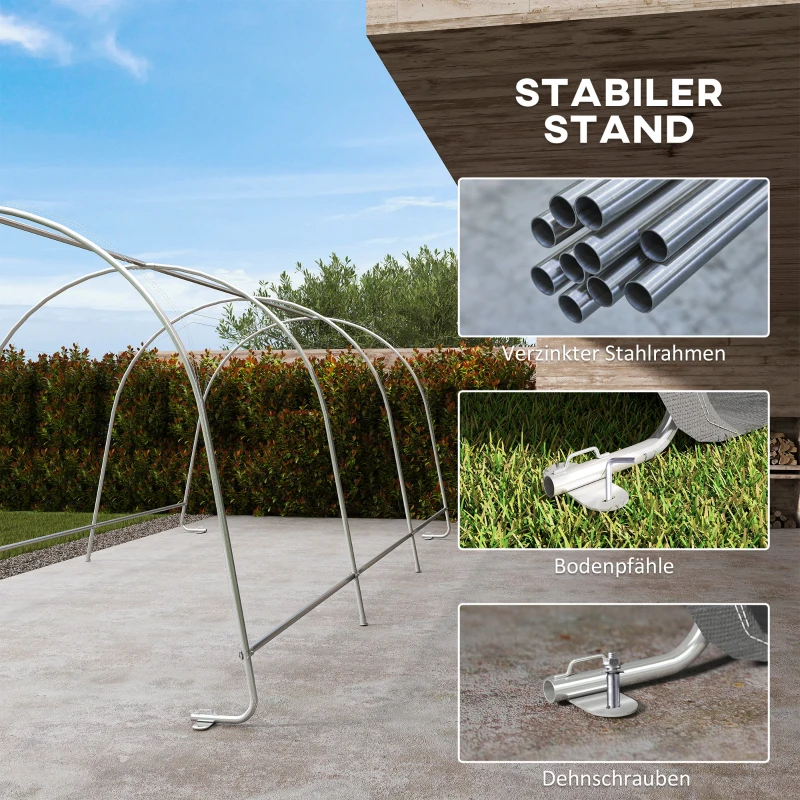 Outsunny Gartenschuppen mit Kunststoff-Plane, Werkzeugzelt, aufstellbare Garage, 300B x 600T x 230H cm, Dunkelgrau(m-5)