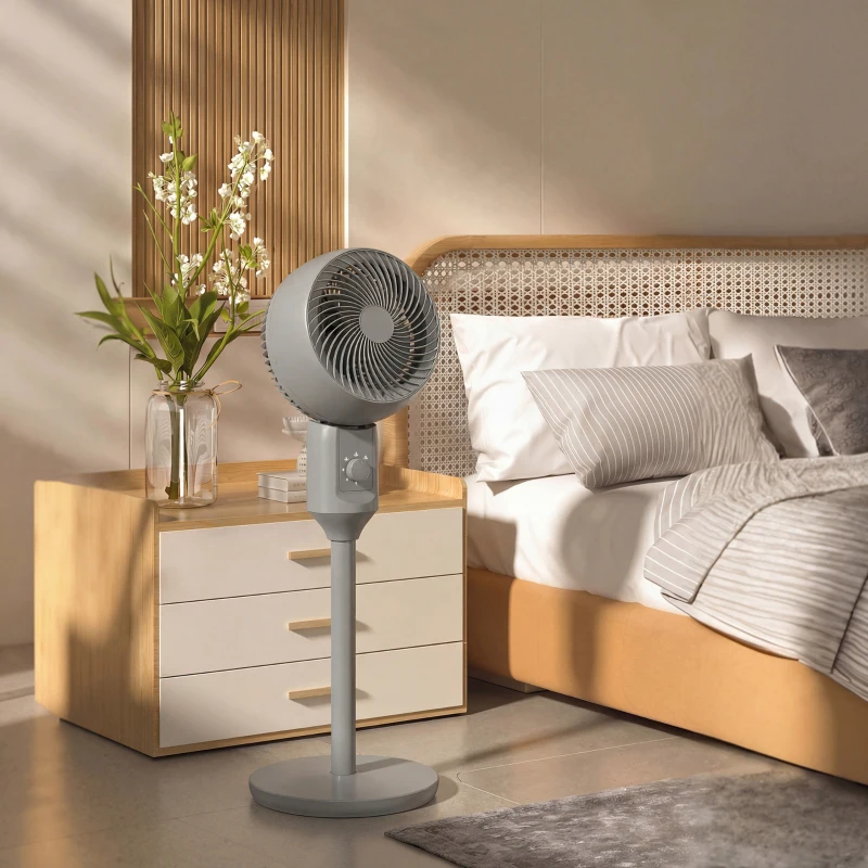 HOMCOM Air Circulator Fan Pedestal Cooling Fan with 3 Speed and Carry Handle, 9 Inch, Grey