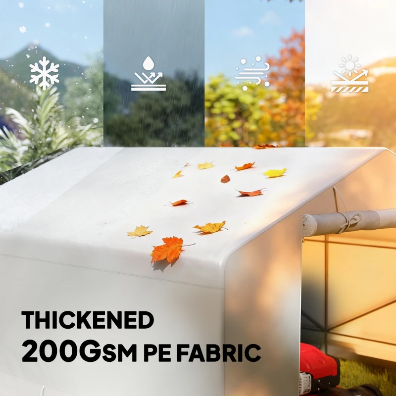 Outsunny Garaj Exterior pentru Motocicletă 3x3 m, Impermeabil, cu Ușă și Aerisiri Rulabile, Tentă Garage pentru Biciclete și Unelte din Metal și Material PE, Anti UV, Alb