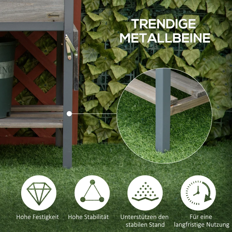 Outsunny Hochbeet Pflanzkasten mit 2 faltbaren Ablagen unterer Ablagefläche Blumenkasten Blumentopf Kräuterbeet Massivholz Hellgrau 140 x 46 x 75,5 cm