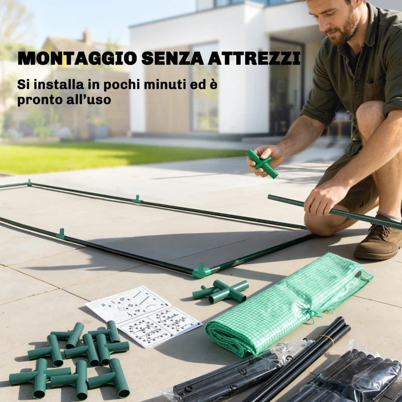 Outsunny Serra da Giardino con Rivestimento in PE, Porta Avvolgibile e Finestre a Rete, 170x68x200 cm, Verde