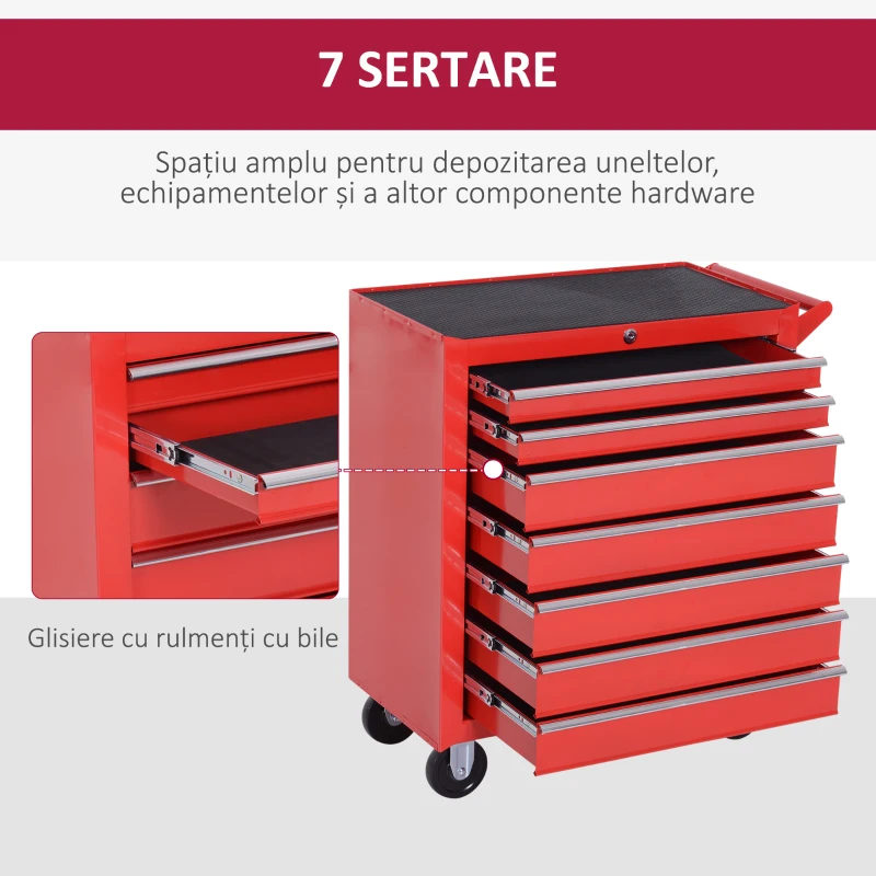 DURHAND Cărucior de unelte, 2 sertare mici și 5 sertare mari, oțel, până la 150 kg, 69 x 33 x 75 cm, roșu