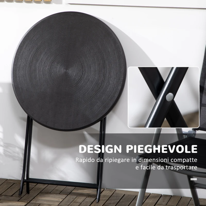 Outsunny Tavolo da Giardino Rotondo e Pieghevole in Acciaio e HDPE, Ø60x73 cm, Grigio Scuro