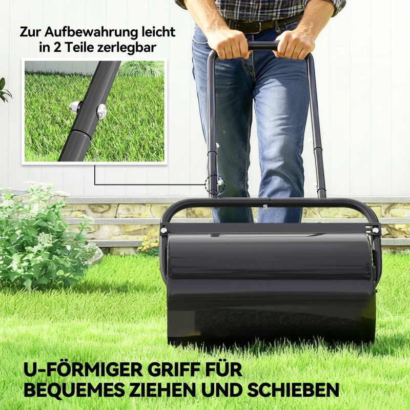 Outsunny Rasenwalze mit U-Griff, Gartenwalze, Gartenrolle, 32 cm Durchmesser, 38 L Wasser-/62 kg Sand, Metall, Schwarz, 58 x 32,5 x 113 cm