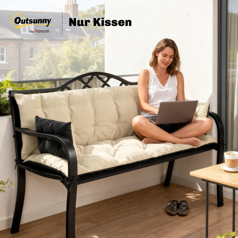 Outsunny Outdoor-Kissen-Set für Bank oder Hollywoodschaukel, zweifarbig, Polyester, Schaumstoff, 180 x 110 x 8 cm, Beige+Schwarz