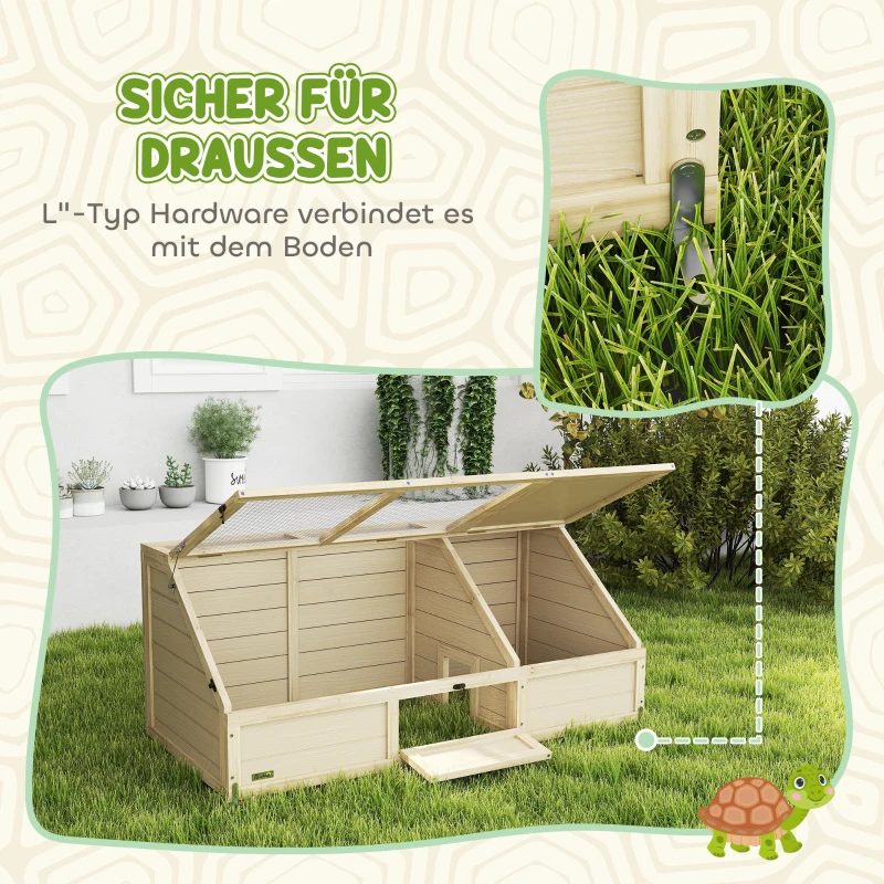 PawHut Schildkrötenbox, Outdoor Schildkrötengehege, bodenloses Design, leicht zu öffnen, Schildkrötenhaus, Natur(m-4)