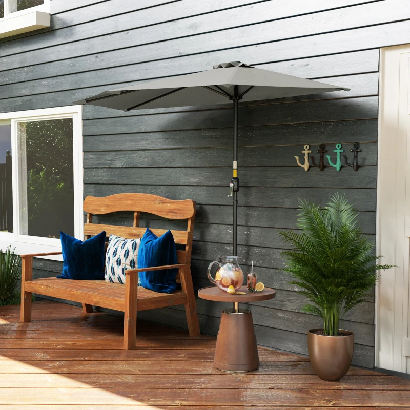 Outsunny Umbrela Semicirculara de Perete pentru Gradina cu Deschidere cu Manivela din Poliester, Gri 269x138x236cm