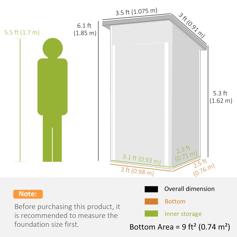Outsunny Casetta da giardino in metallo 0,74 m² con porta e ventilazione, Verde