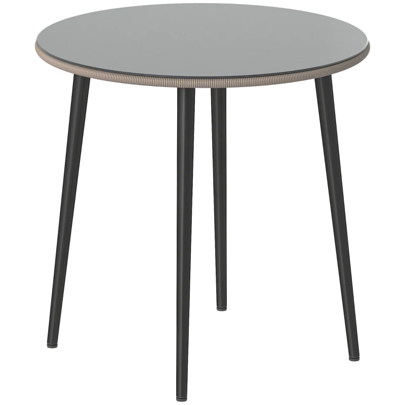Outsunny Table à Manger de Jardin avec Plateau en Verre Trempé avec Bord en Rotin Structure en Acier 80x80x74 cm Gris