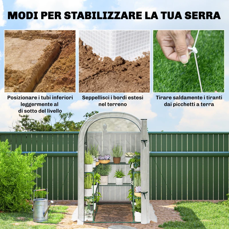 Outsunny Serra da Giardino con Scaffali a 2 Livelli e Porta Avvolgibile, in Acciaio e PE, 123x187x189 cm, Bianco