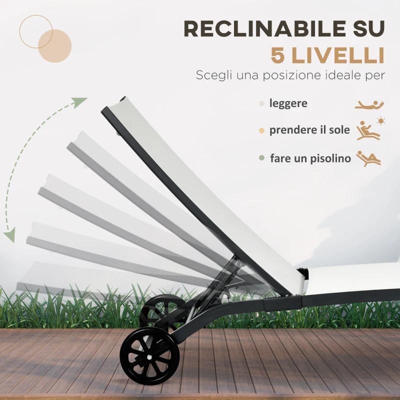 Outsunny Set 2 Lettini Prendisole con Schienale Reclinabile, in Alluminio e Tessuto Traspirante, 66x165x102 cm, Crema