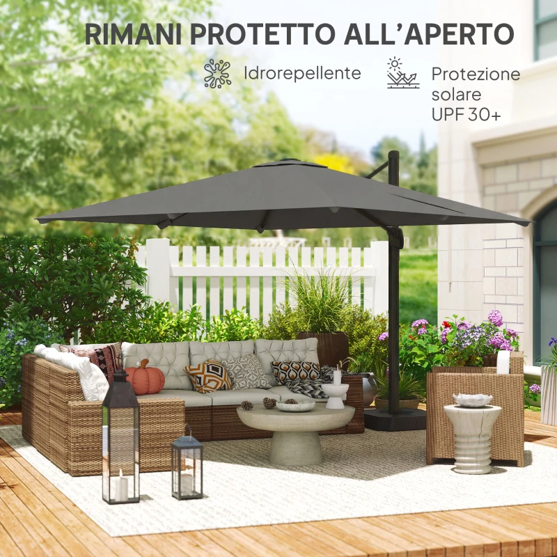 Outsunny Parasol de jardin Parasol extérieur déporté 3x3m Gris foncé