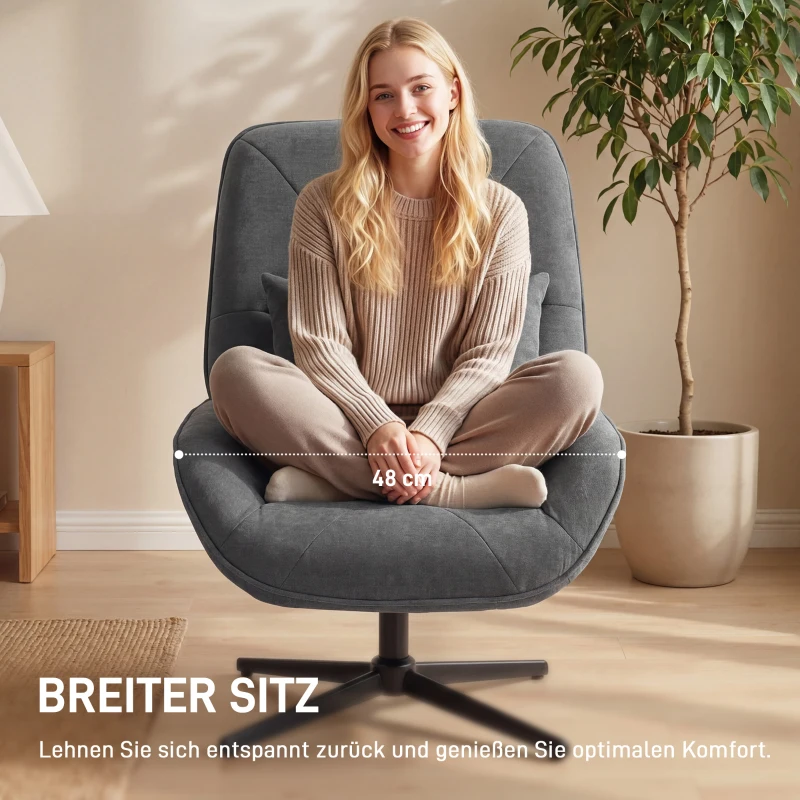 HOMCOM Drehbarer Akzentstuhl, Chenille-Polstersessel mit Lendenkissen, Hohe Rückenlehne, Tiefer Sitz, Dunkelgrau