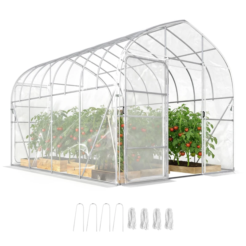 Outsunny Estufa Túnel com Cobertura em PO, 2 Portas com Dobradiças, Estufa com Estrutura Otimizada, Transparente