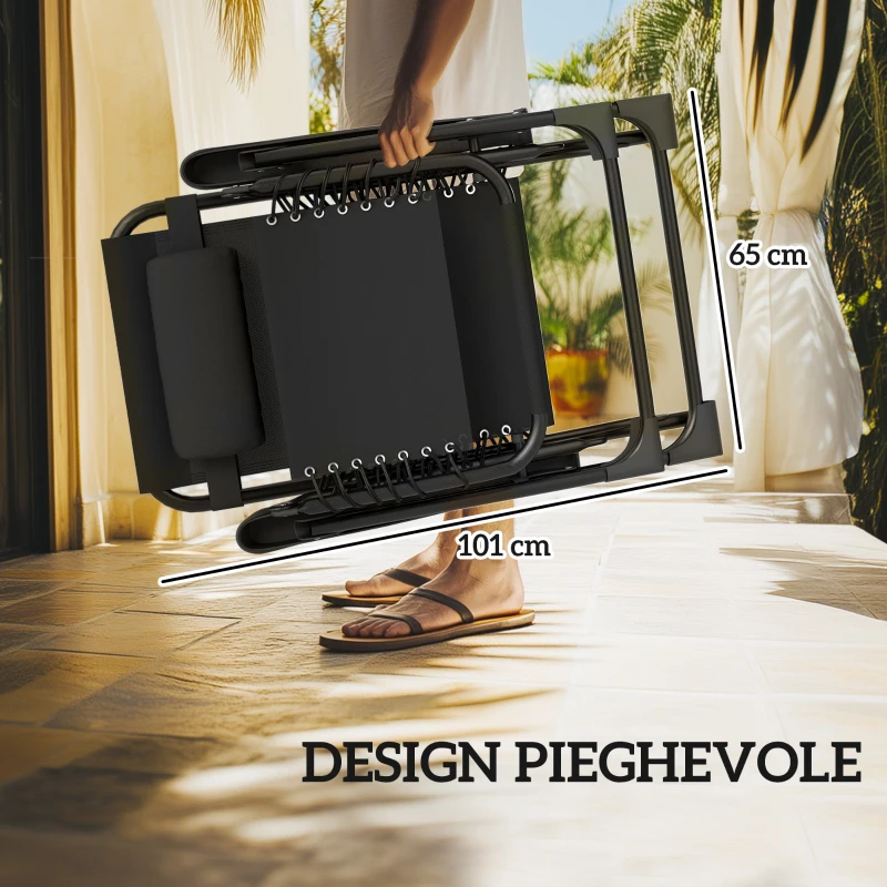 Outsunny Set 2 Sedie Sdraio a Gravità Zero Pieghevoli con Schienale Regolabile e Tavolino, Nero