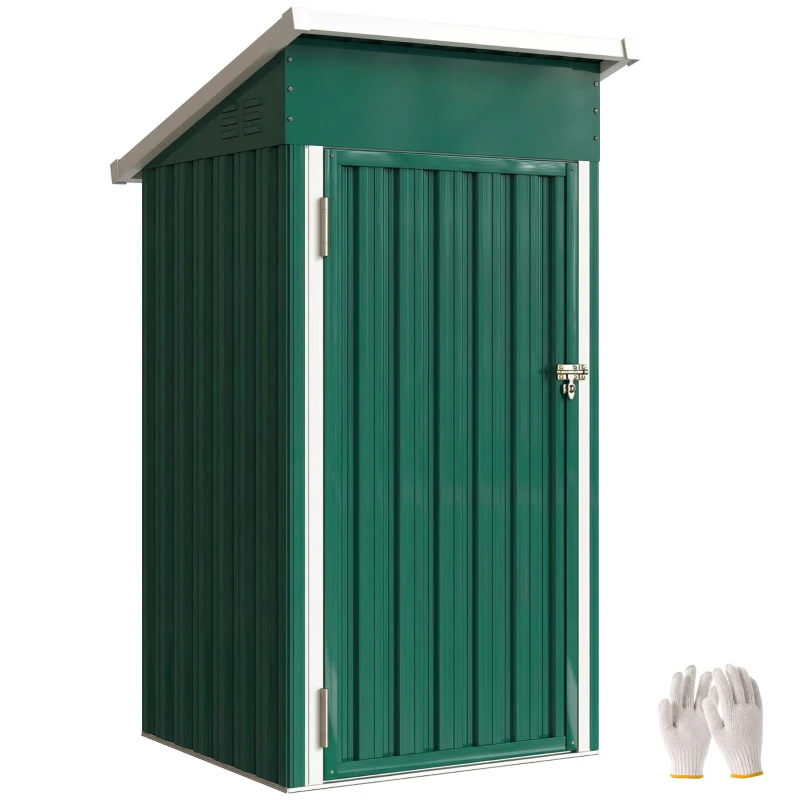 Outsunny Căsuță de Grădină Exterior Metalică 0,74 m² 107,5x91x185 cm cu Acoperiș Înclinat Ușă cu Închidere Ventilații Verde