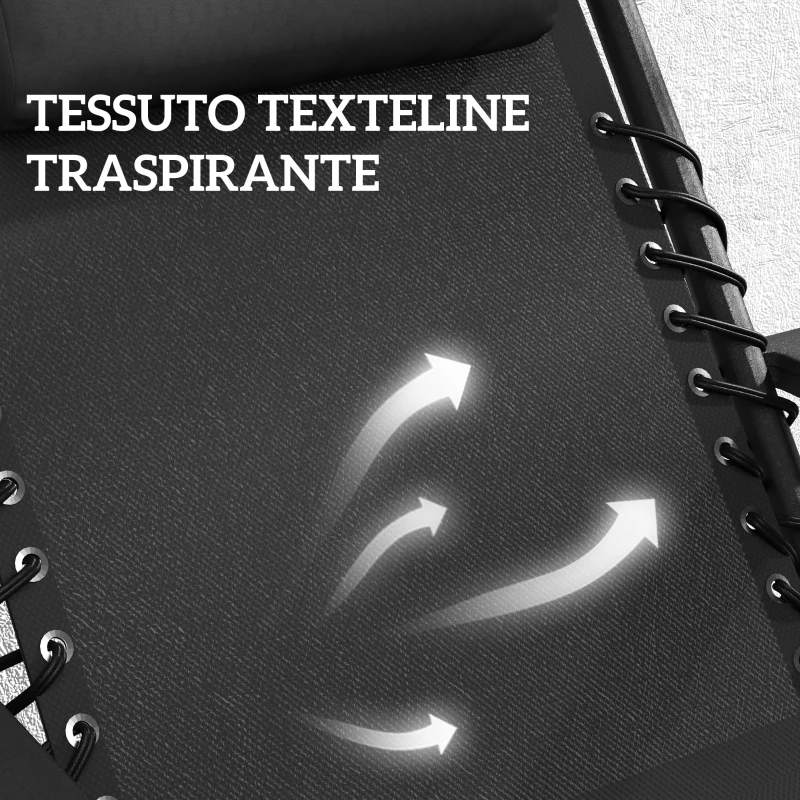 Outsunny Set 2 Sedie Sdraio a Gravità Zero Pieghevoli con Schienale Regolabile e Tavolino, Nero