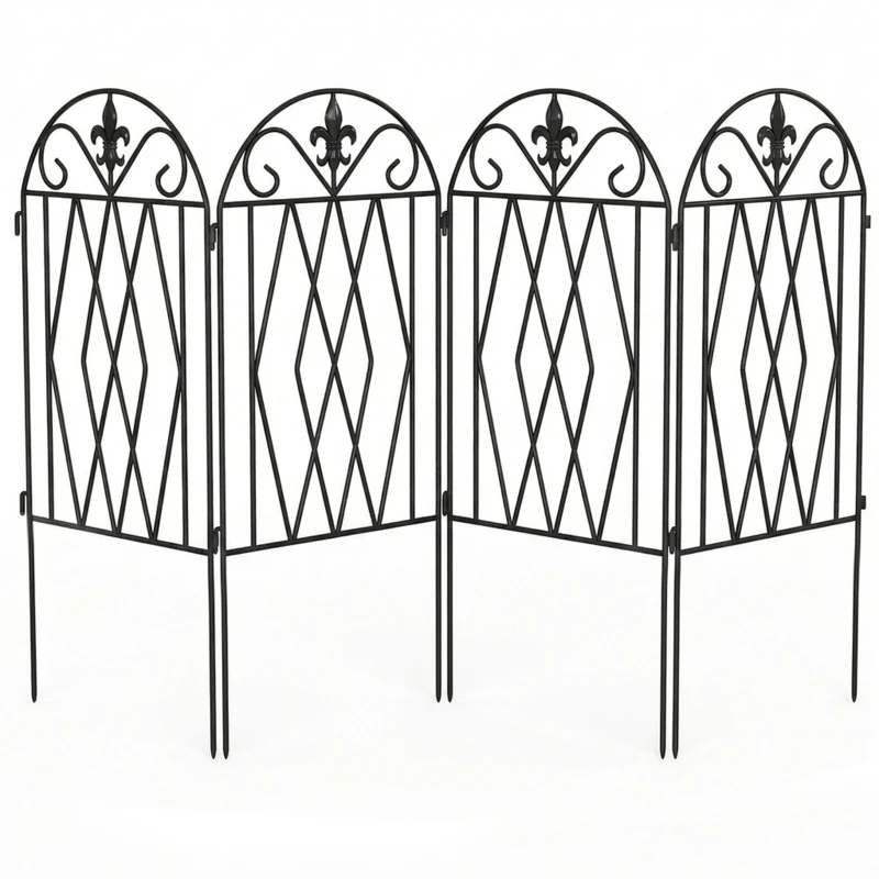 Outsunny Set 4 recinzioni da giardino in metallo con arco, 125x56 cm, Nero