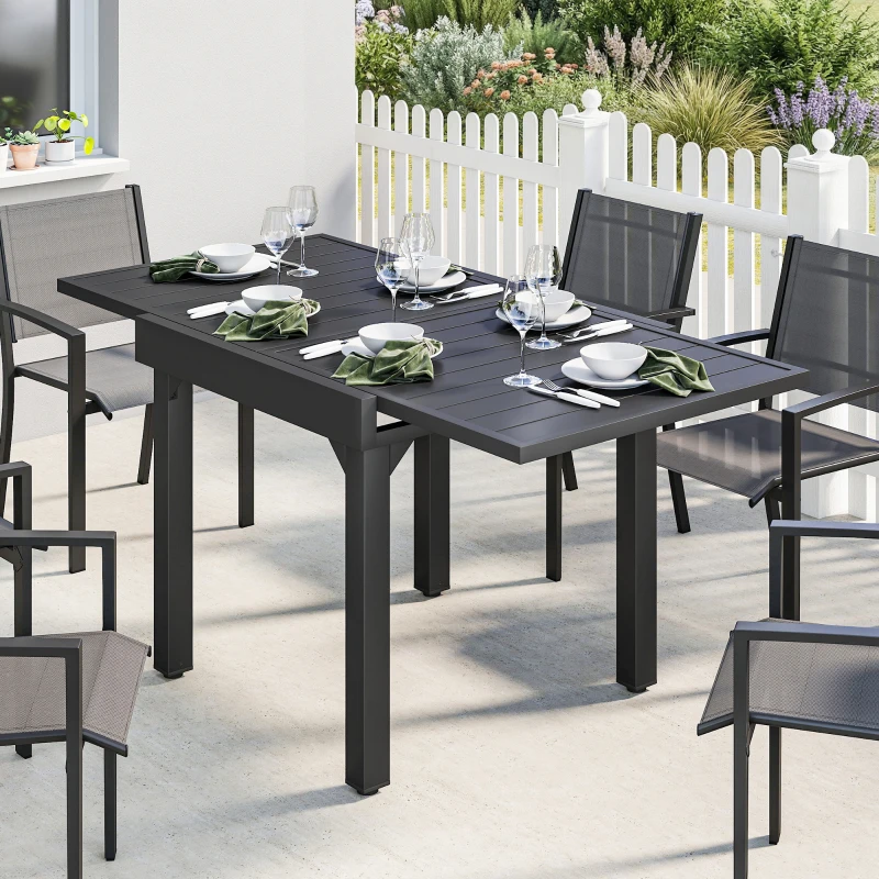 Outsunny Ausziehbarer Außen-Esstisch 80-160 cm für 4-6 Personen, Rechteckiger Gartentisch für Terrasse, Schwarz