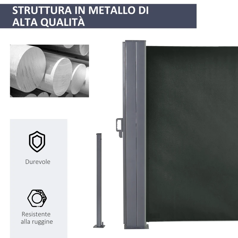 Outsunny Divisore da Giardino Regolabile Anti UV con Maniglia, in Metallo e Poliestere 180 g/m², 600x180 cm, Grigio
