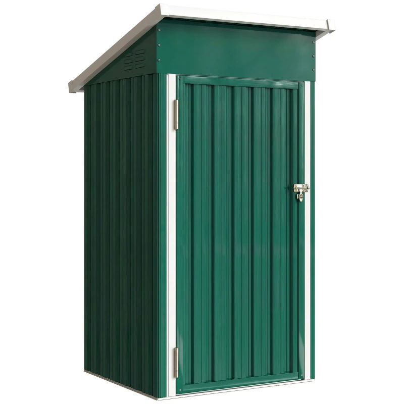 Outsunny Abri de jardin extérieur métallique 0,74 m² 107,5x91x185 cm avec toit incliné, porte avec serrure, aérations, vert