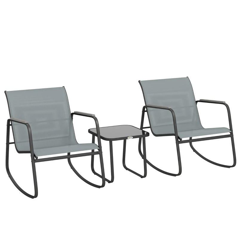 Outsunny Ensemble bistrot de jardin avec 2 chaises à bascule et table, gris