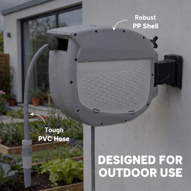 Outsunny Tambor de manguera con manguera de jardín 30 m, caja giratoria 180° con enrollado automático y autobloqueo