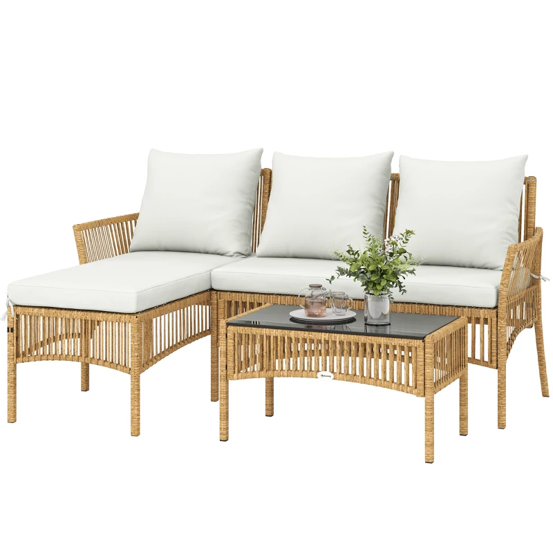 Outsunny 3-teiliges Gartenmöbel-Set Gartenlounge Creme Natur
