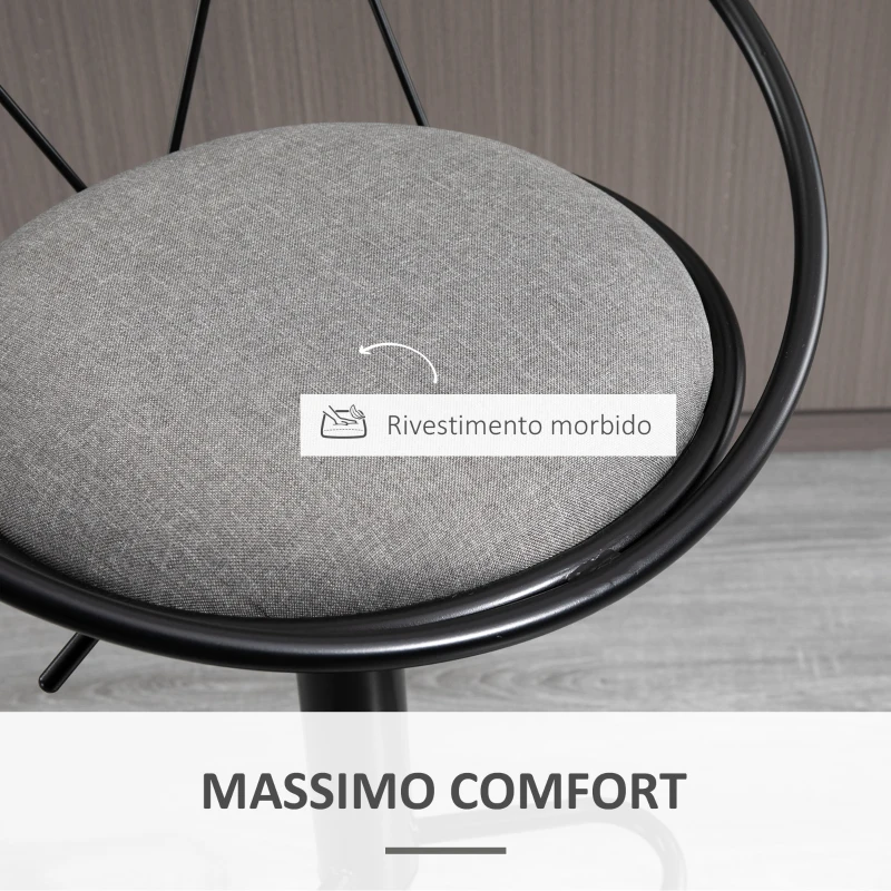 HOMCOM Set 2 Sgabelli Bar con Schienale e Poggiapiedi, Altezza Regolabile e Seduta Imbottita, Grigio