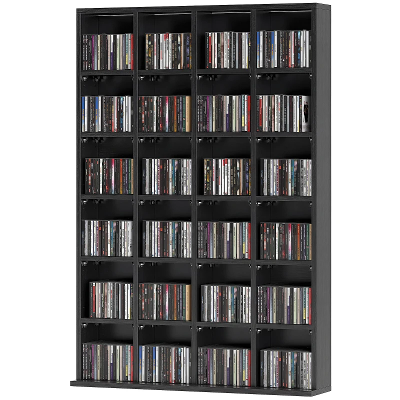 HOMCOM Mobile Porta CD con Ripiani Regolabili per 456 CD o 336 DVD, 24 Scomparti, 89x20x130.5 cm, Nero