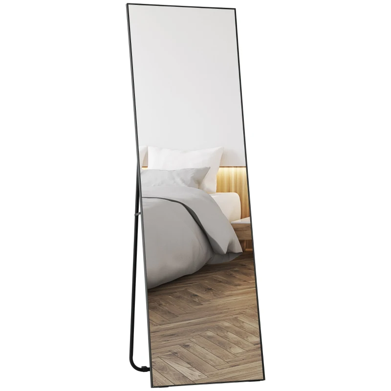 HOMCOM Grand miroir pleine longueur rectangulaire, 50 x 160 cm, miroir sur pied, mural ou pocé contre mur, noir