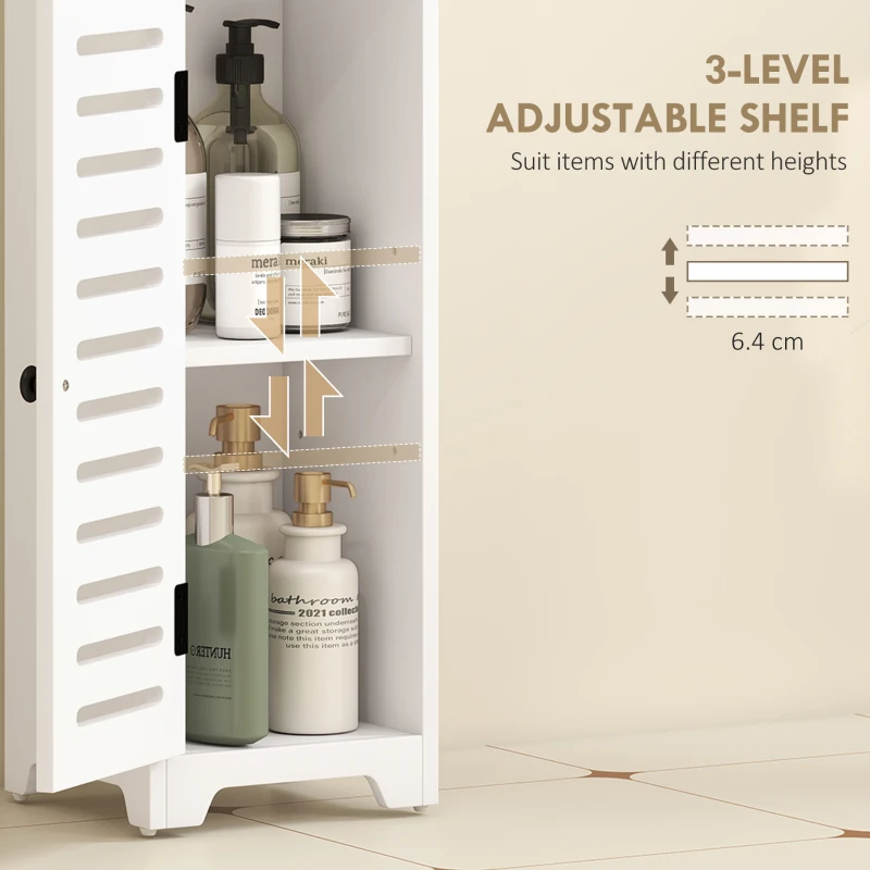 HOMCOM Bathroom Floor Cabinet, Bathroom Storage Unit with Louvered Door, Open Shelf, Adjustable Shelf, White, 22 x 20 x 75 cm