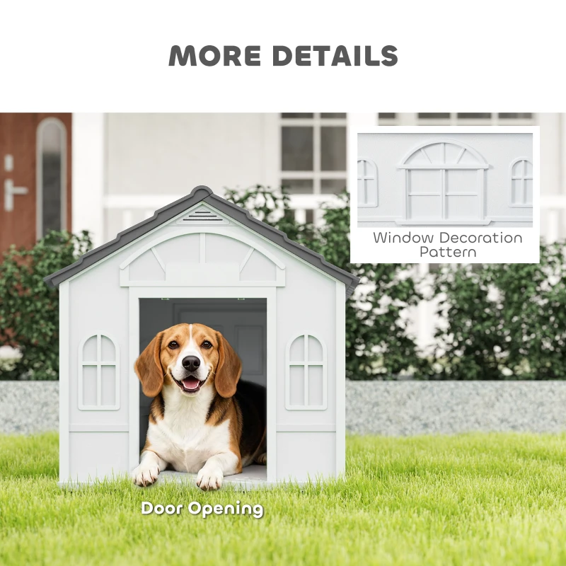 PawHut Plastic Weather-Resistant Dog House, for Indoors and Outdoors, Medium Dogs - Grey