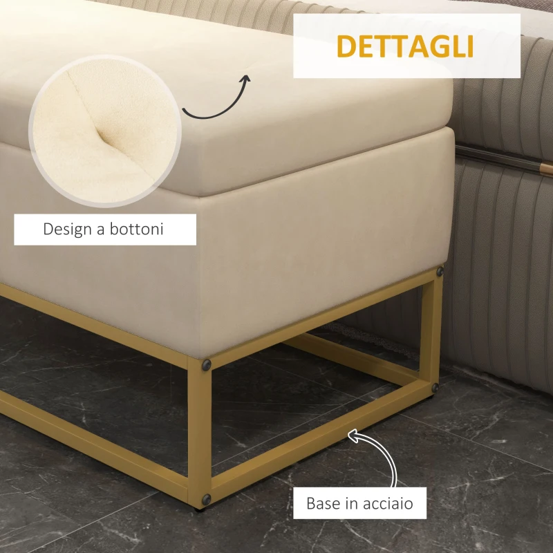 HOMCOM Panca Contenitore Rettangolare con Seduta Imbottita e Gambe in Acciaio, 110x44x49 cm, Beige
