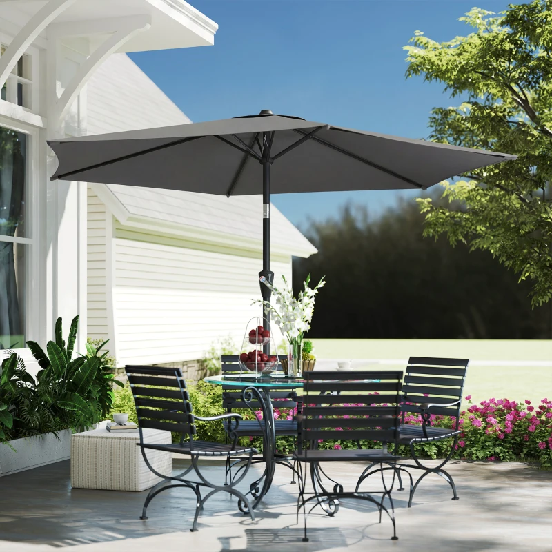 Outsunny Ombrellone inclinabile con manovella e protezione UV50+, 270 cm, Grigio scuro