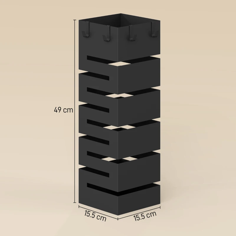 HOMCOM Suport umbrele, stativ metalic pentru umbrele, suport freestanding pentru umbrele cu cârlige și tavă de scurgere, capacitate 8 umbrele, negru