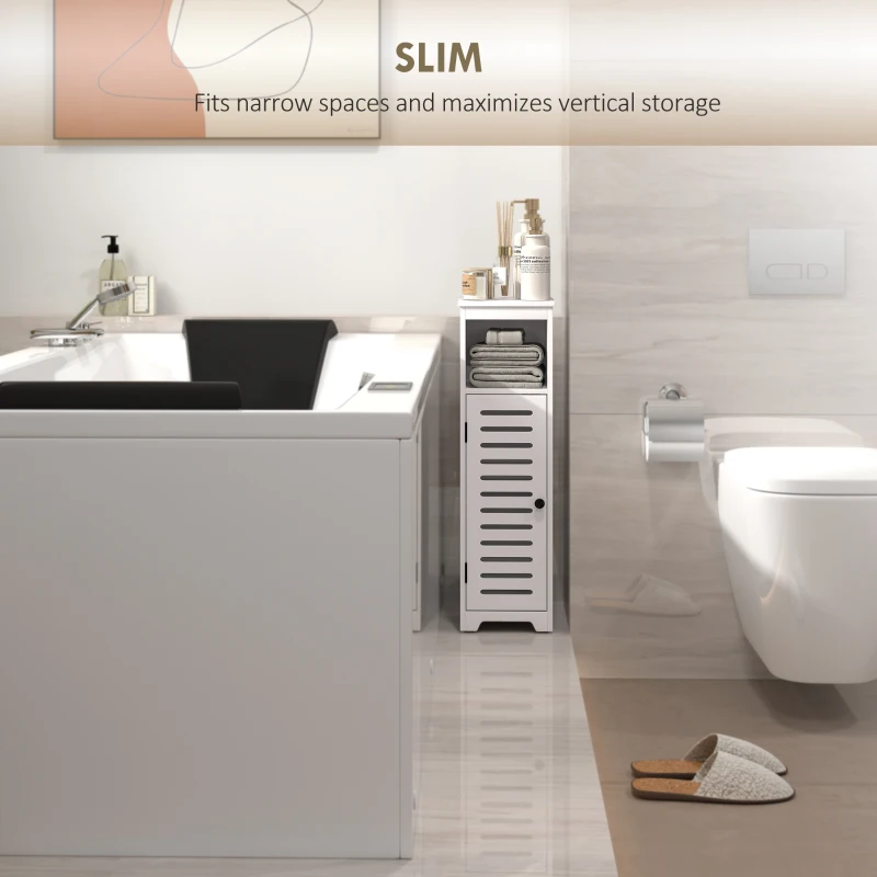 HOMCOM Bathroom Floor Cabinet, Bathroom Storage Unit with Louvered Door, Open Shelf, Adjustable Shelf, White, 22 x 20 x 75 cm