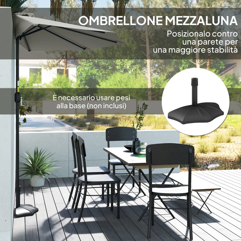 Outsunny Ombrellone da Parete Mezzaluna Salvaspazio con Apertura a Manovella, 2.7x2.4 m, Grigio Chiaro