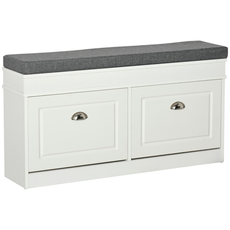 HOMCOM Shoe Storage Bench with Seat Cushion, 2 Drawers, Adjustable Shelf for Entryway, Living Room, White