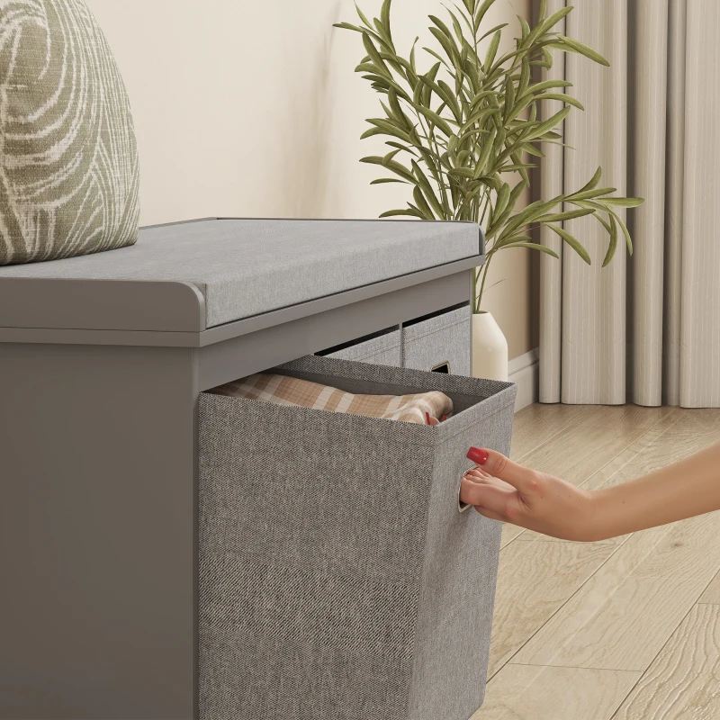 HOMCOM Three-Drawer Shoe Storage Bench, with Padded Top Seat - Grey