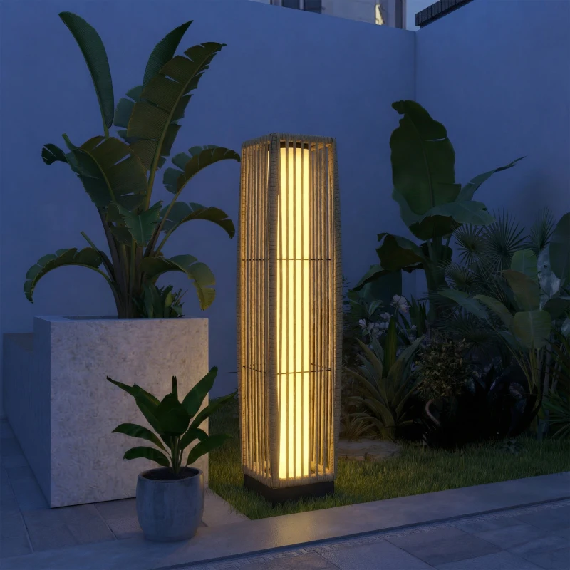 Outsunny Lanterna solare da giardino in rattan con LED IP44, Sabbia