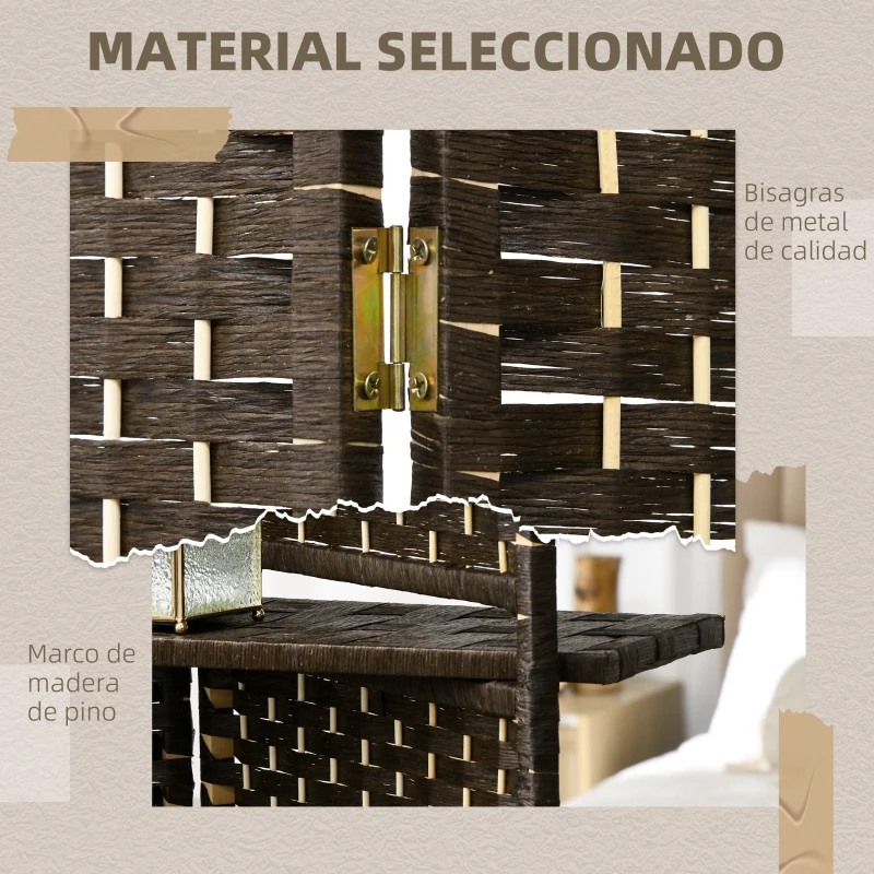 HOMCOM Biombo Separador de Ambientes 4 Paneles 160x170 cm con 2 Estantes de Exhibición Pantalla de Privacidad Plegable Marrón