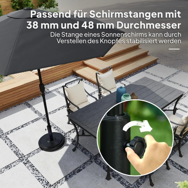 Outsunny Sonnenschirmständer aus Zement 22kg Rund Schirmständer mit Feststellknopf, für Sonnenschirm 38mm/48mm